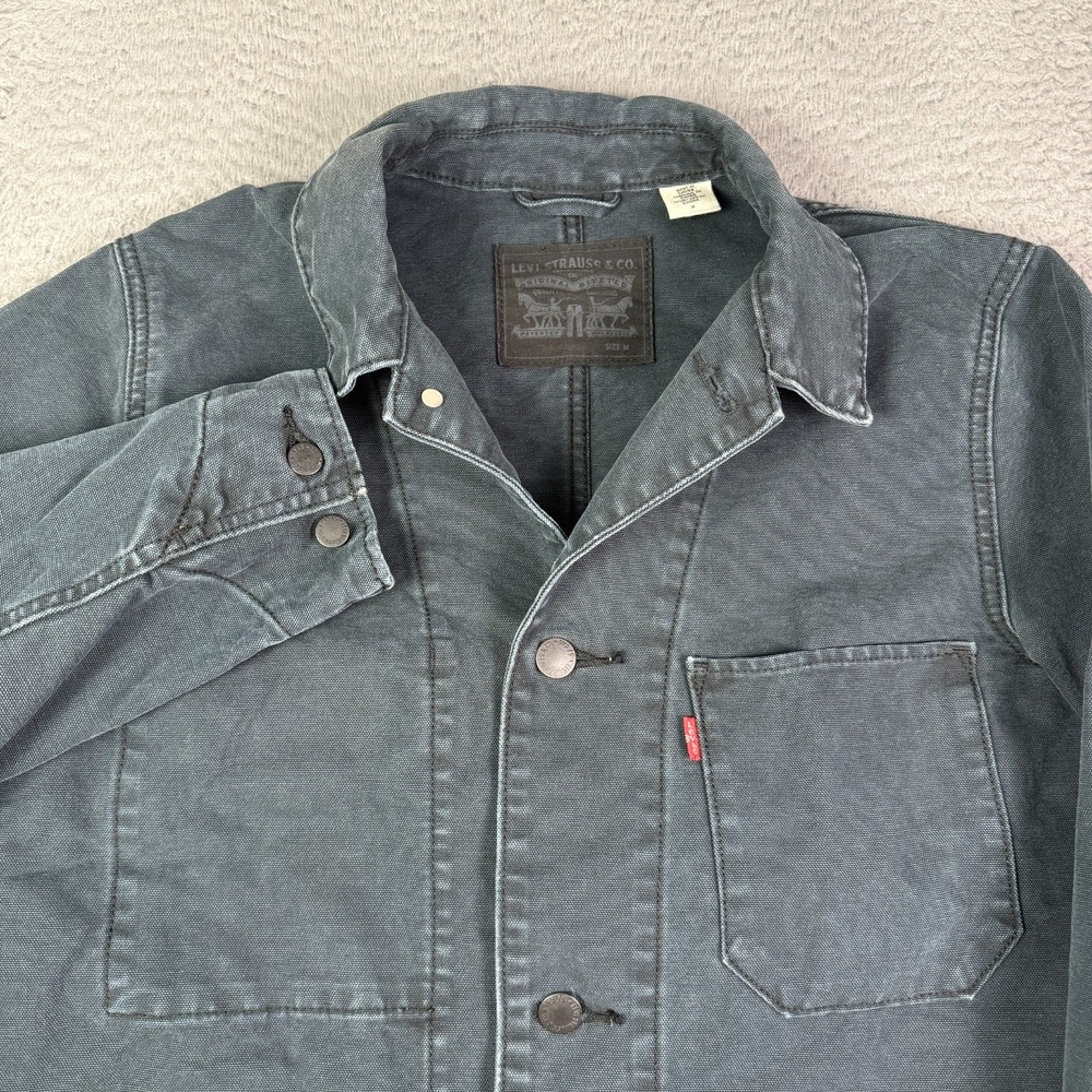 Levi's Engineer's Chore Coat Work Jacket Shacket Mens M Caviar Grey Pockets - Picture 2 of 12